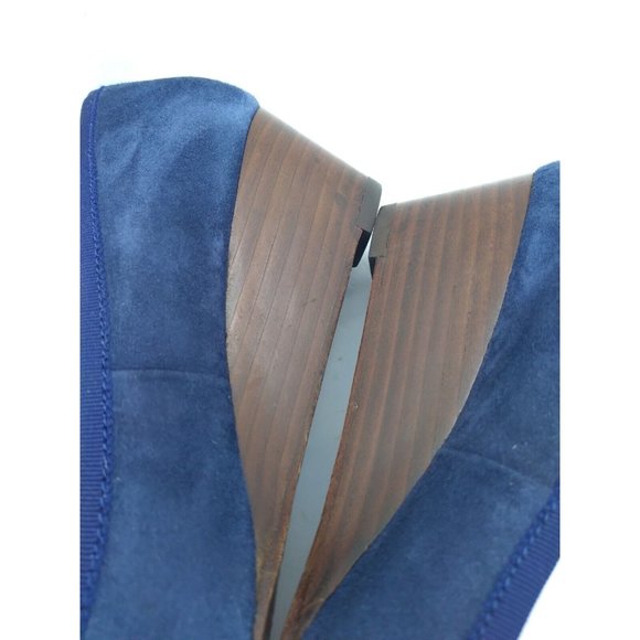 Tory Burch Blue Leather Suede Chelsea Wedge Heels Bow Logo Round Toe 7M - Picture 5 of 15